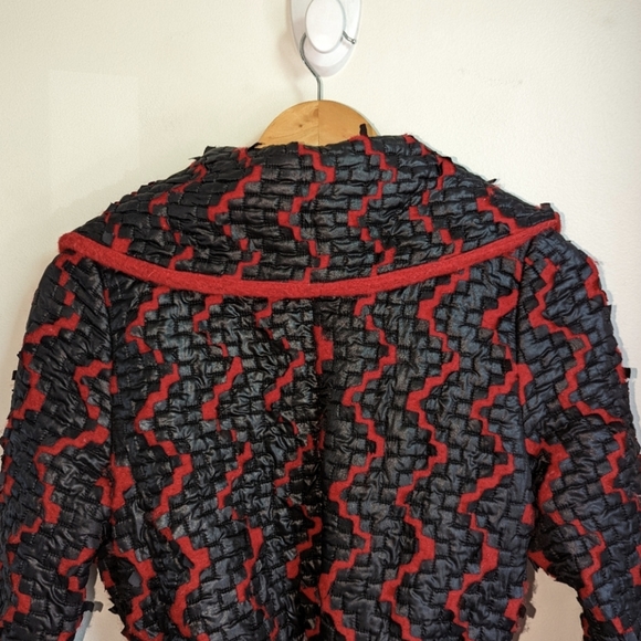 RINASCIMENTO • Italian Red & Black Boiled Wool Artsy Belted Coat Size Small - Picture 6 of 14